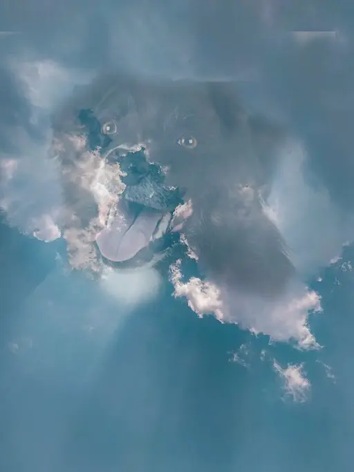 A dog face in a cloud on the sky.
