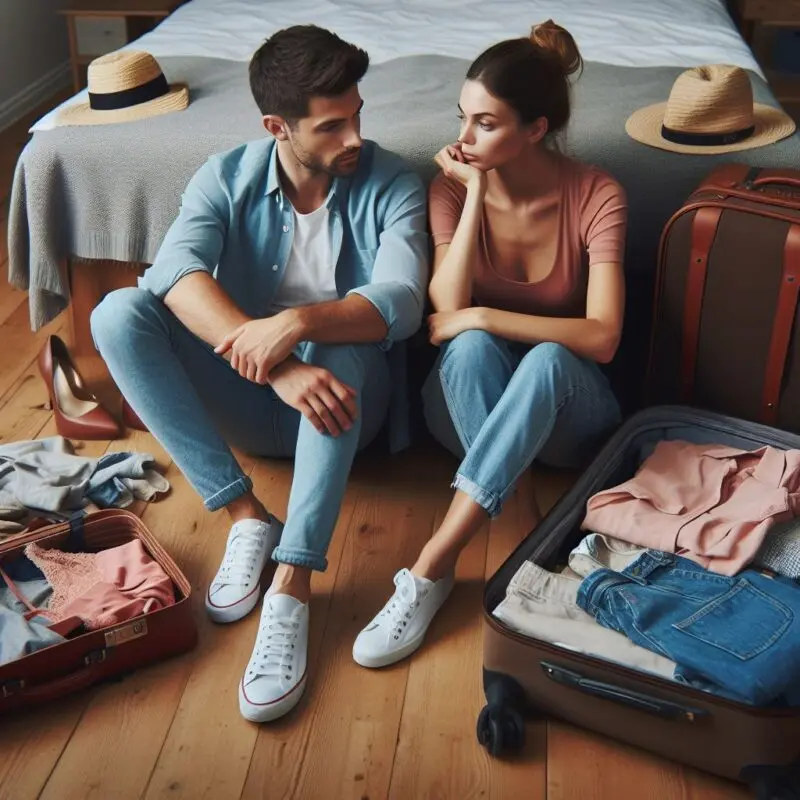 A young couple are discussing about the husband's cross-dressing.